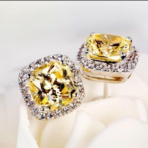 NWT A Delicate And Stylish Silver Square Shape Earring With Rhinestones